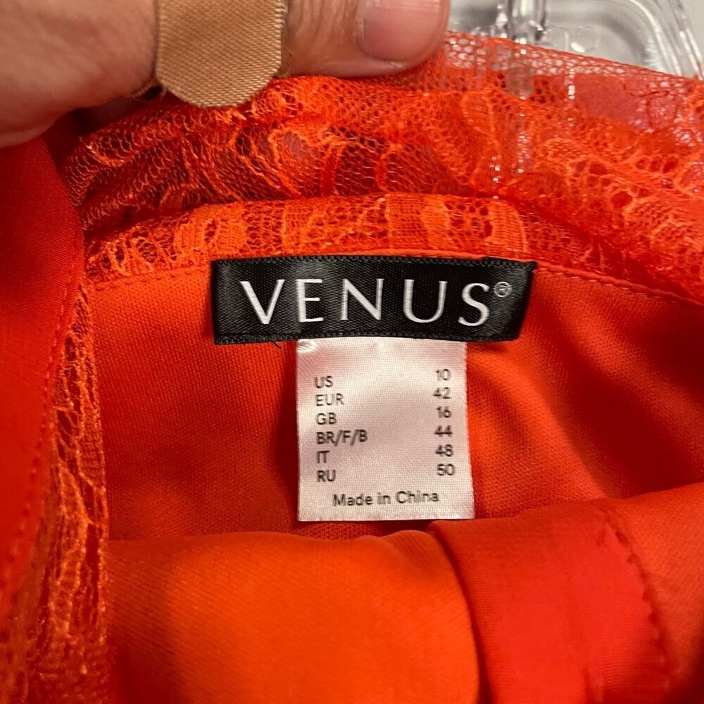 VENUS Lace Sheer Maxi Dress Long Sleeve Collared Orange Size 10 Size Zipper - Picture 8 of 9